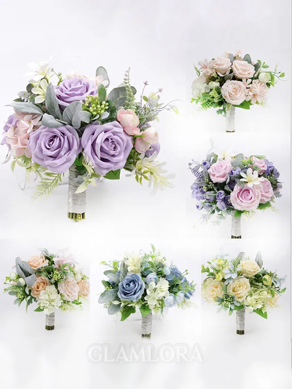 Elegant Free-Form Silk Flower Bridal Bouquets