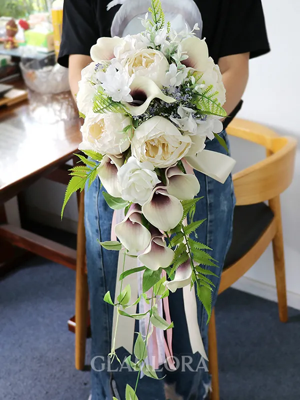 Fancy Cascade Silk Flower Bridal Bouquets