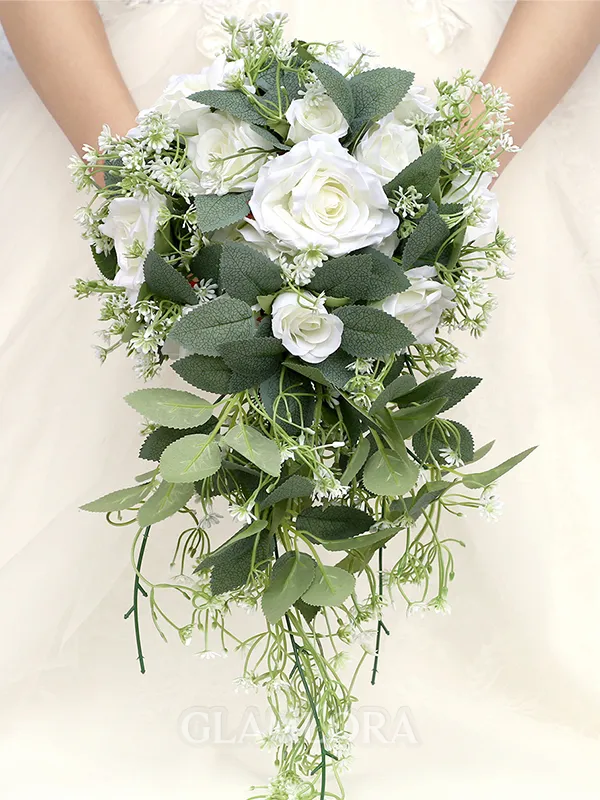 Elegant Cascade Silk Flower Bridal Bouquets