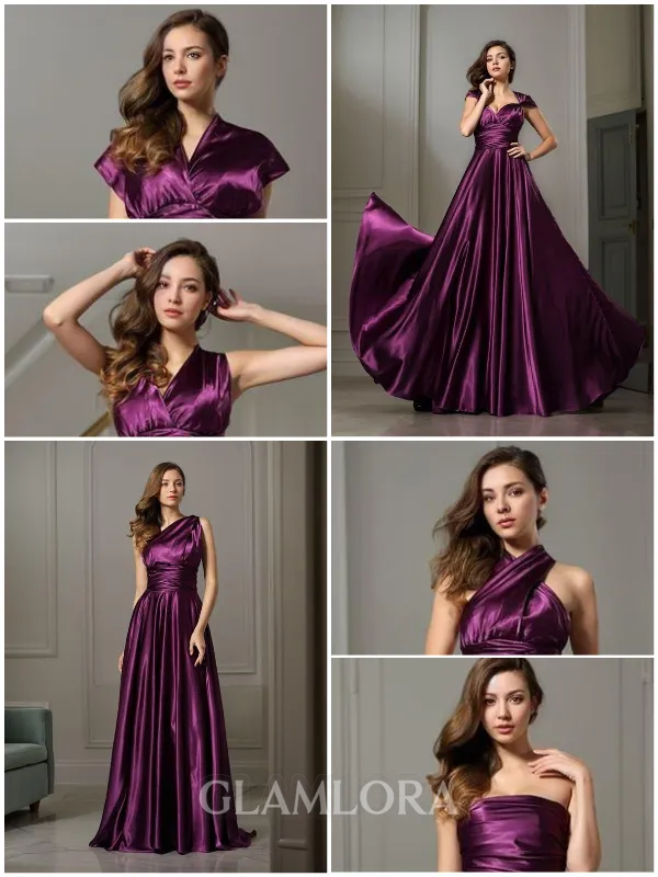 A-line Sleeveless Sweep Train Chic Silk like Satin Bridesmaid Dress With Pleats