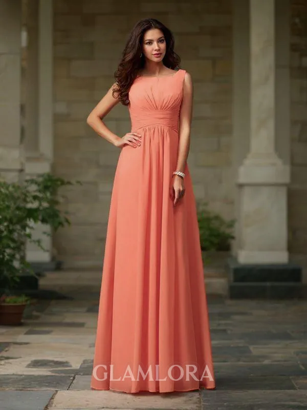 A-line Scoop Sleeveless Floor-Length Perfect Chiffon Bridesmaid Dress With Ruffles