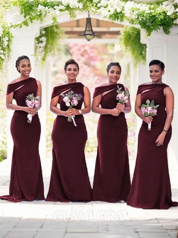 Sheath/Column Scoop Sleeveless Sweep Train Stretch Crepe Empowering Bridesmaid Dress