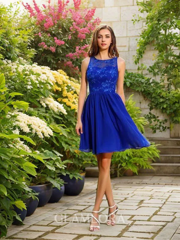 A-line Bateau Classy Sleeveless Short/Mini Chiffon Bridesmaid Dress With Applique