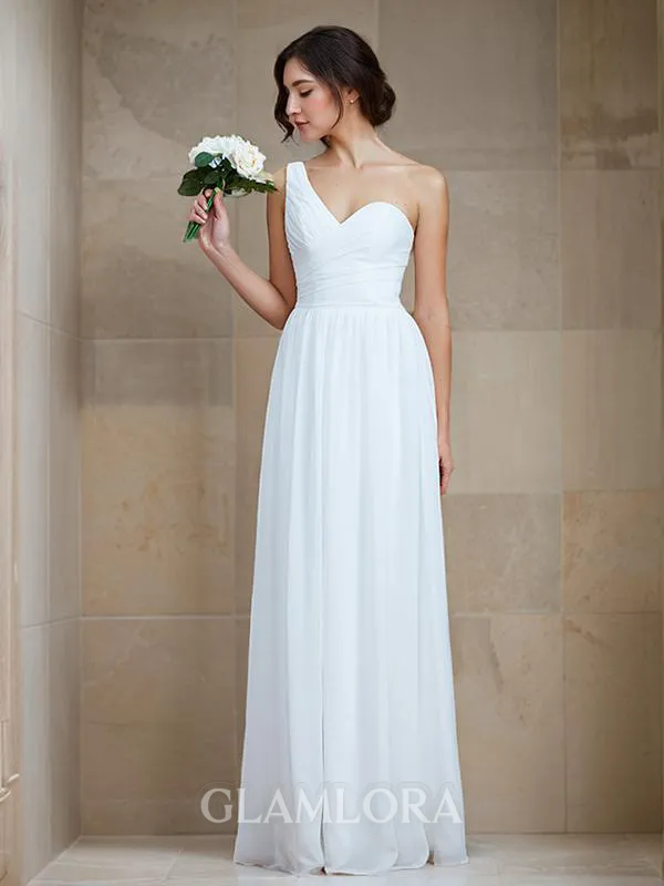 A-line One-Shoulder Sleeveless Floor-Length Stylish Chiffon Bridesmaid Dress With Ruched
