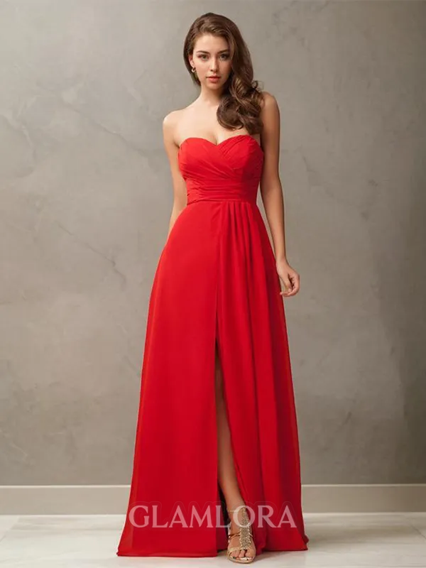 Sheath/Column Sweetheart Sleeveless Floor-Length Fashion Chiffon Bridesmaid Dress With Ruffles