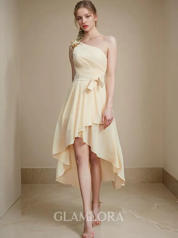 A-line One-Shoulder Sleeveless Charming Asymmetrical Chiffon Bridesmaid Dress With Layers
