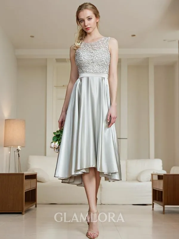 A-line Bateau Sleeveless Asymmetrical Silk like Satin Fashion Bridesmaid Dress With Ruffles