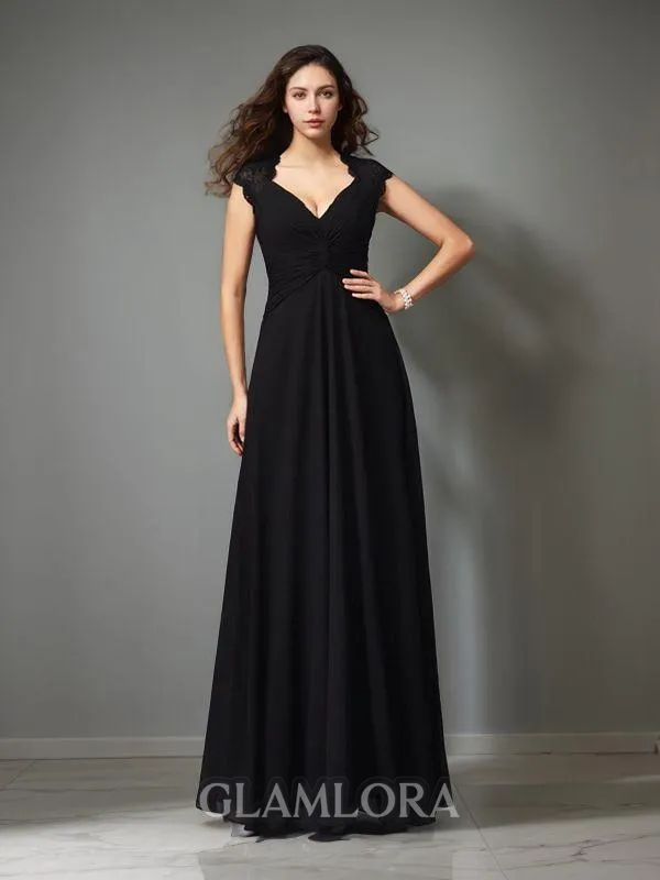 Glam A-line V-Neck Sleeveless Floor-Length Chiffon Bridesmaid Dress
