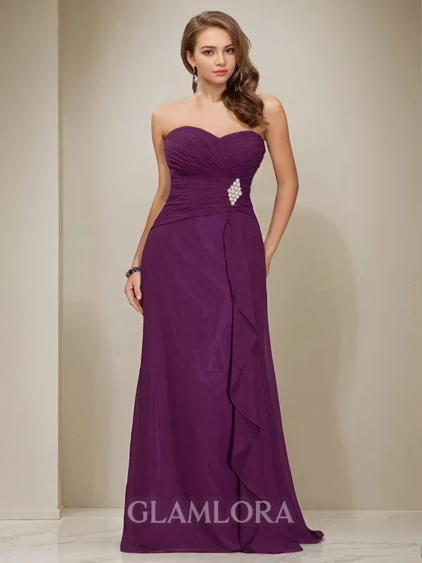Sheath/Column Hot Sweetheart Sleeveless Floor-Length Chiffon Bridesmaid Dress With Ruffles