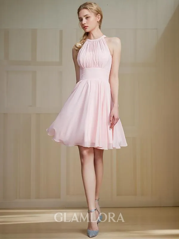 A-line Scoop Elegant Sleeveless Knee-Length Chiffon Bridesmaid Dress