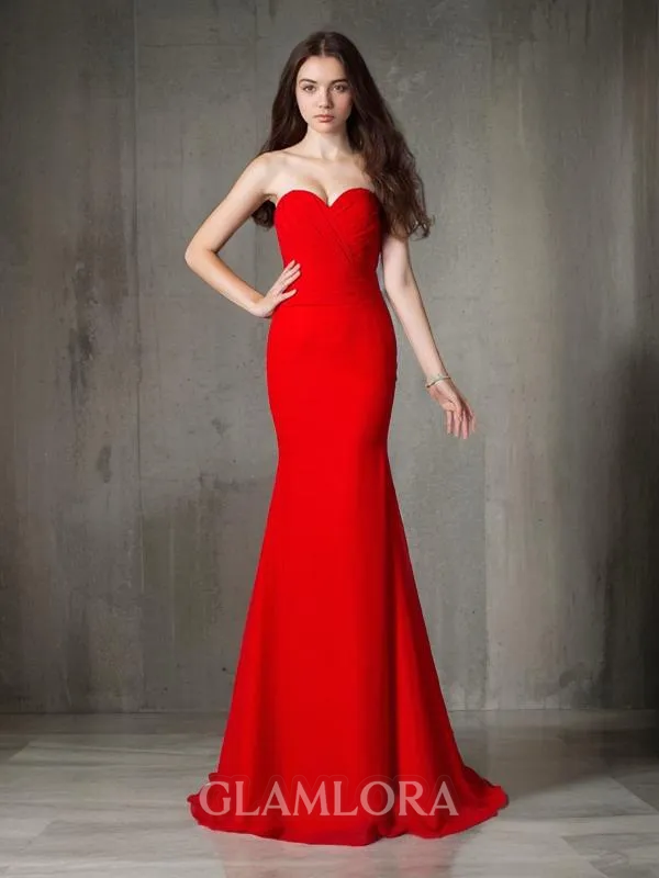 Trumpet/Mermaid Sweetheart Sleeveless Sweep Train Striking Chiffon Bridesmaid Dress With Ruched