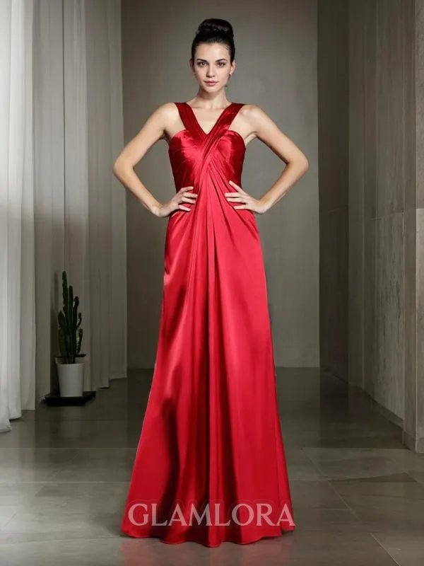 A-line Straps Sleeveless Floor-Length Silk like Satin Timeless Bridesmaid Dress