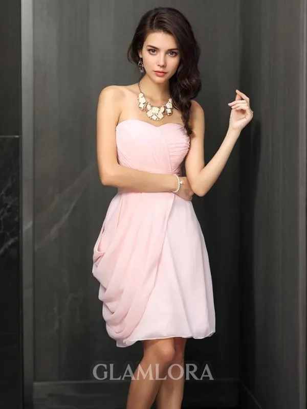 Sheath/Column Sweetheart Sleeveless Short/Mini Chiffon Stylish Bridesmaid Dress With Pleats