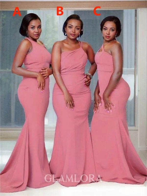 Sheath/Column Crisp One-Shoulder Sleeveless Sweep Train Stretch Crepe Bridesmaid Dress