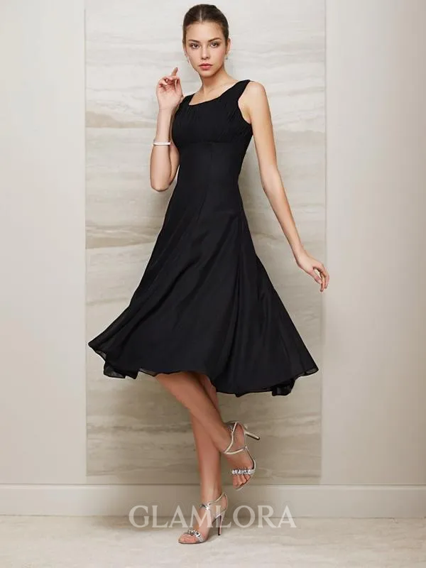 A-line Dreamy Straps Sleeveless Knee-Length Chiffon Bridesmaid Dress With Pleats