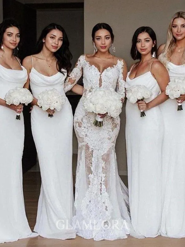 Sheath/Column Spaghetti Straps Sleeveless Minimalist Floor-Length Chiffon Bridesmaid Dress