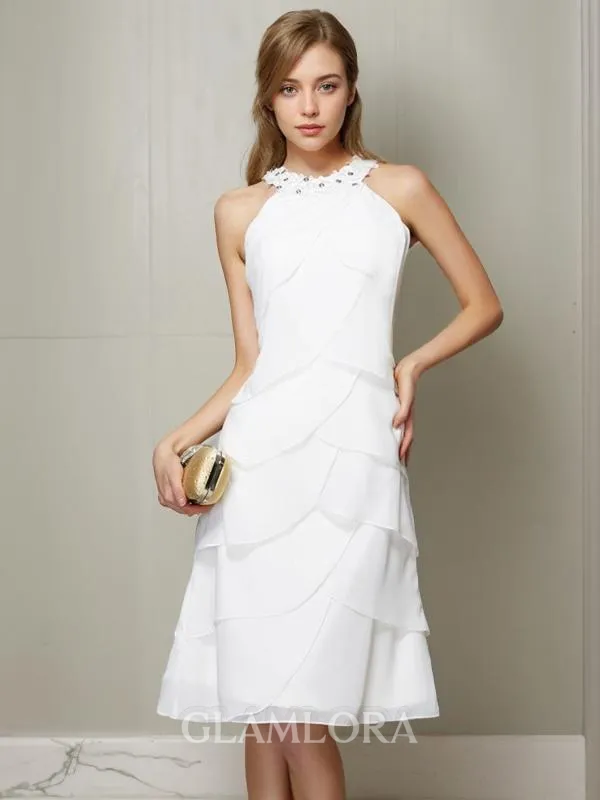 Sheath/Column Bateau Sleeveless Knee-Length Timeless Chiffon Bridesmaid Dress With Beading