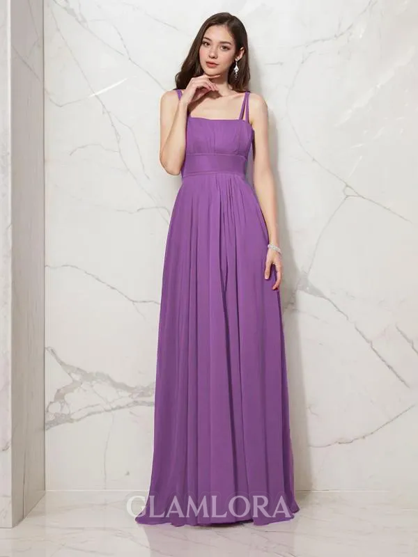 Sheath/Column Spaghetti Straps Refined Sleeveless Floor-Length Chiffon Bridesmaid Dress With Pleats