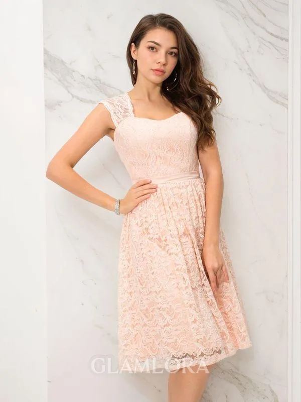 A-line Straps Sleeveless Knee-Length Refined Lace Bridesmaid Dress