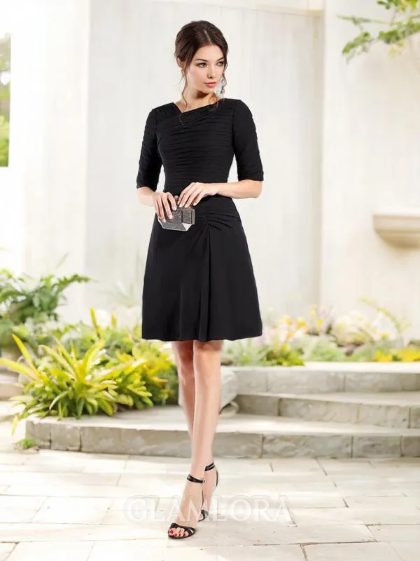 Sheath/Column 1/2 Sleeves Short/Mini Chiffon Contemporary Bridesmaid Dress With Ruched