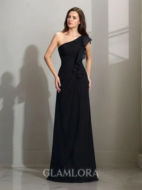 Sheath/Column One-Shoulder Graceful Sleeveless Floor-Length Chiffon Bridesmaid Dress With Pleats