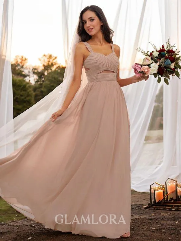 A-line Straps Sleeveless Floor-Length Beautiful Chiffon Bridesmaid Dresses