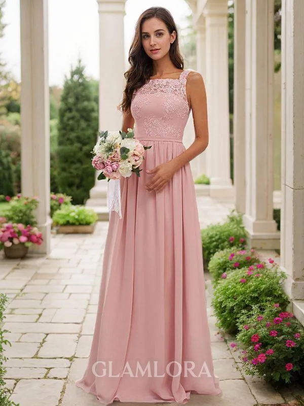 Stylish A-line Square Sleeveless Floor-Length Chiffon Bridesmaid Dresses