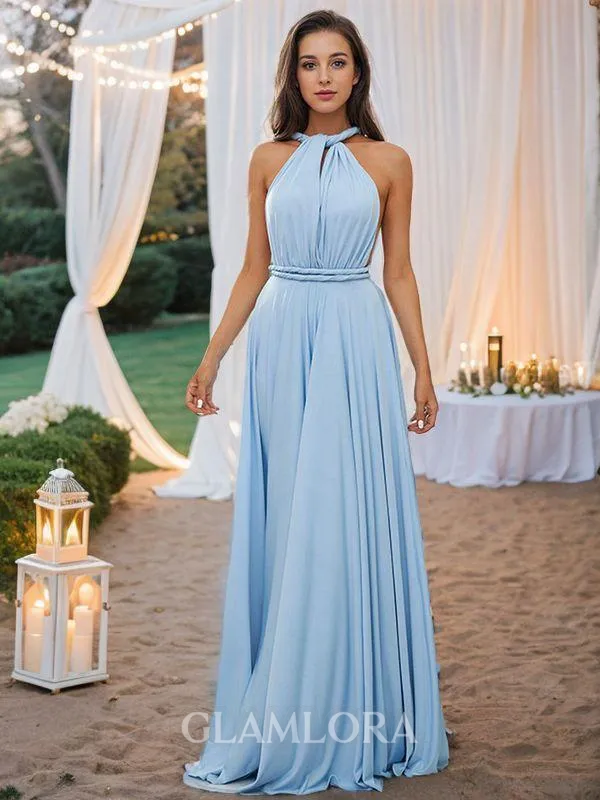 A-line Halter Sleeveless Floor-Length Subtle Jersey Bridesmaid Dresses