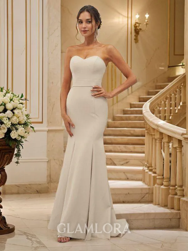 Trumpet/Mermaid Strapless Sleeveless Sweep Train Sophisticated Stretch Crepe Bridesmaid Dresses