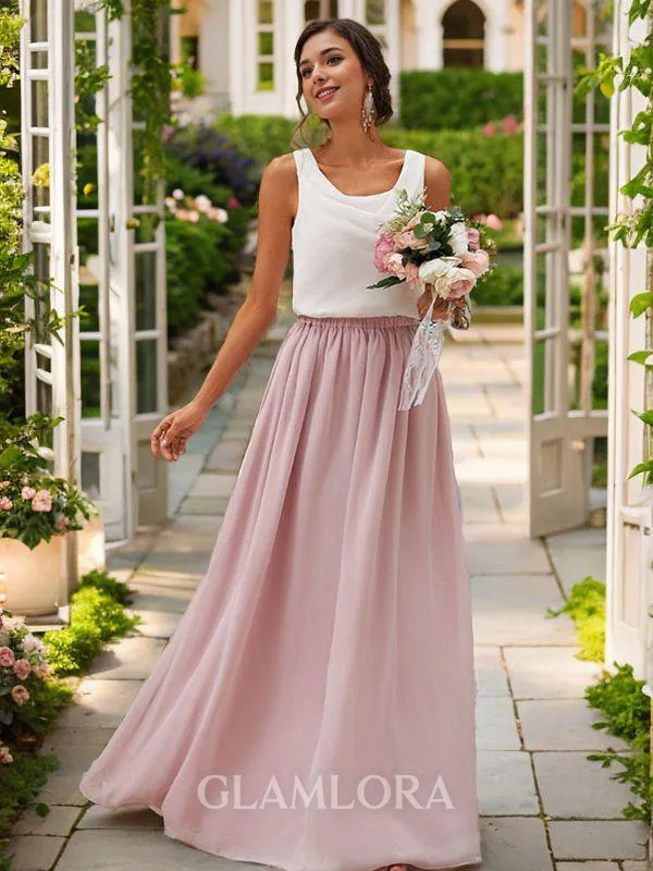 Dazzling A-line Scoop Sleeveless Floor-Length Chiffon Bridesmaid Dresses Two Piece