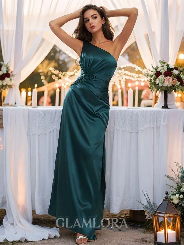 Sheath/Column One-Shoulder Sleeveless Floor-Length Silk like Satin Bodycon Bridesmaid Dresses