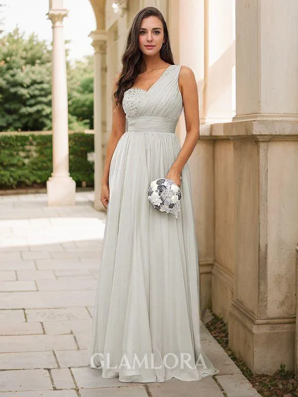 A-line One-Shoulder Flattering Sleeveless Floor-Length 30D Chiffon Bridesmaid Dresses
