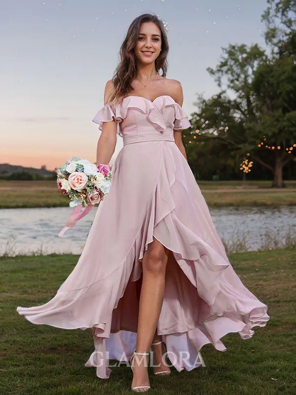 A-line Off-the-Shoulder Exquisite Sleeveless Asymmetrical Chiffon Bridesmaid Dresses