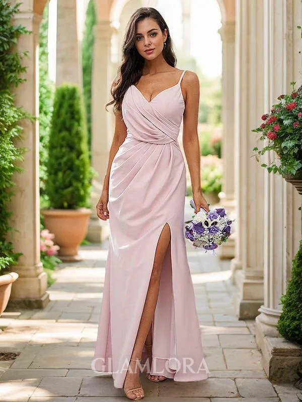 A-line V-Neck Sophisticated Sleeveless Floor-Length Stretch Crepe Bridesmaid Dresses