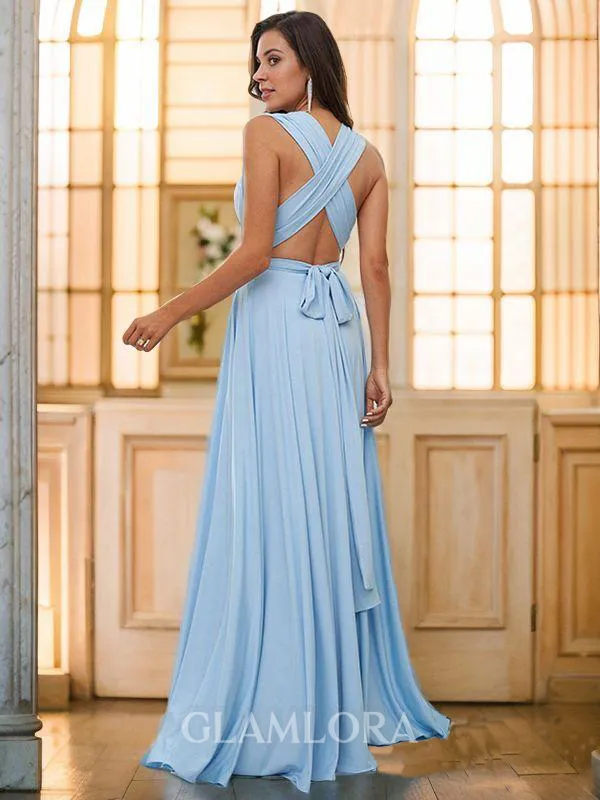 A-line V-Neck Sleeveless Floor-Length Beautiful Jersey Bridesmaid Dresses