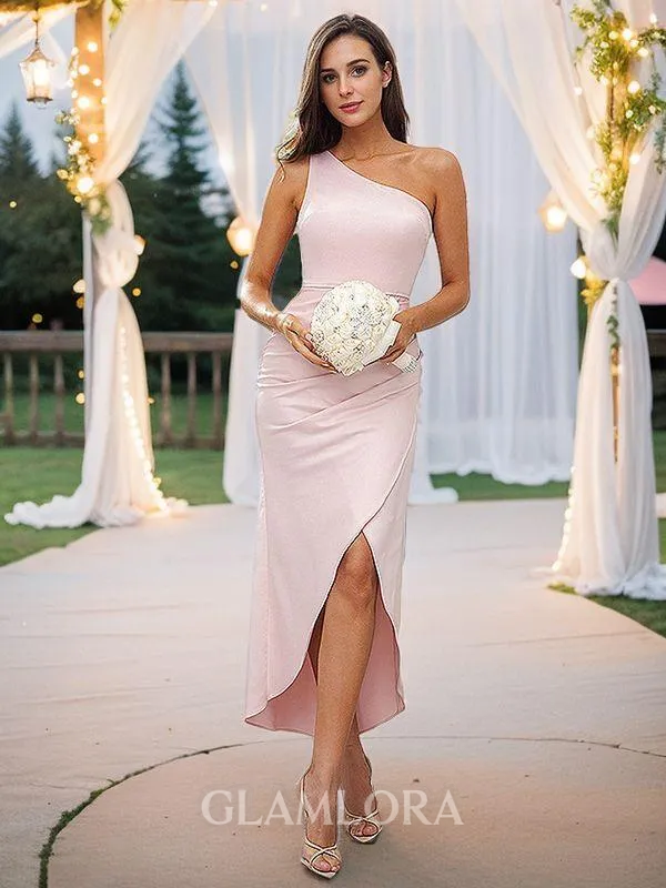 Sheath/Column One-Shoulder Immaculate Sleeveless Ankle-Length Charmeuse Bridesmaid Dresses