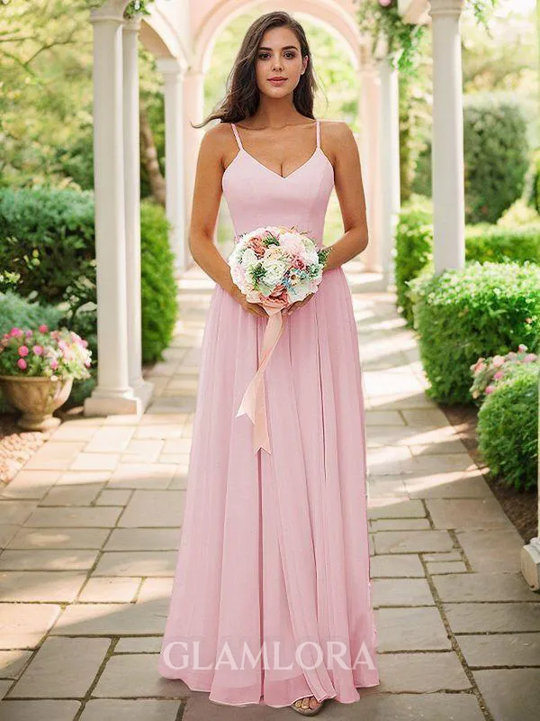 A-line V-Neck Elegant Sleeveless Floor-Length Chiffon Bridesmaid Dresses