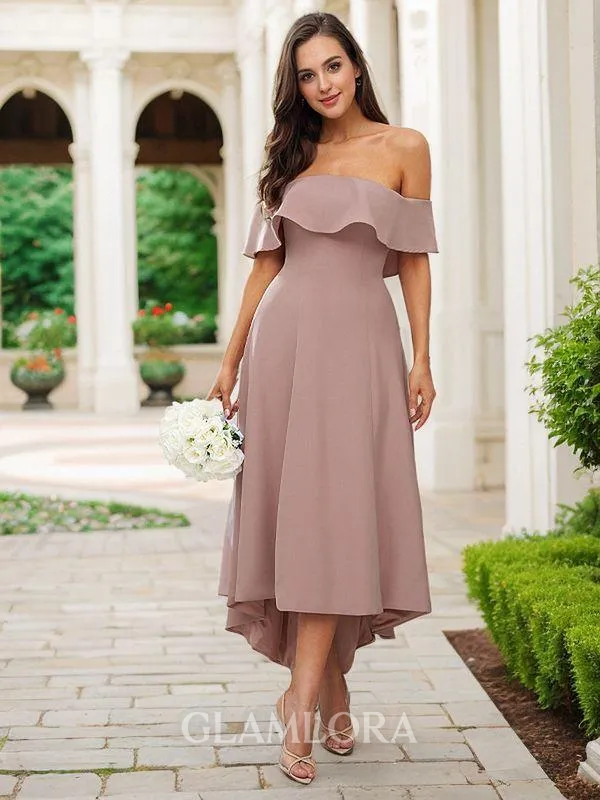 A-line Off-the-Shoulder Charming Sleeveless Asymmetrical Stretch Crepe Bridesmaid Dresses