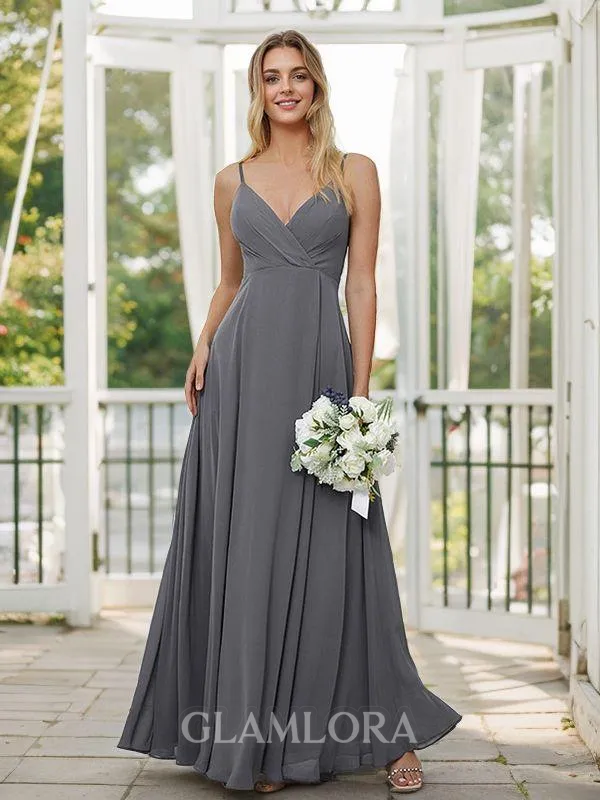 A-line V-Neck Fashion Sleeveless Floor-Length Chiffon Bridesmaid Dresses