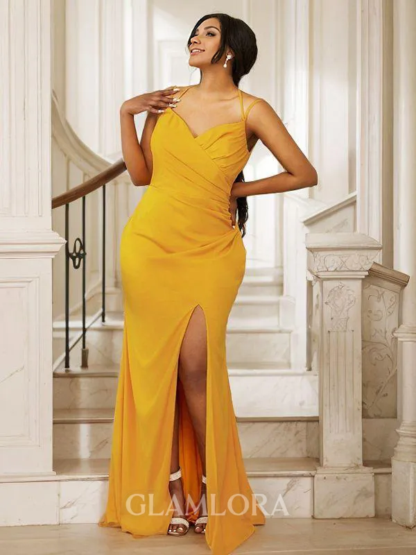 Sheath/Column Spaghetti Straps Sleeveless Sweep Train Minimalist Jersey Bridesmaid Dresses