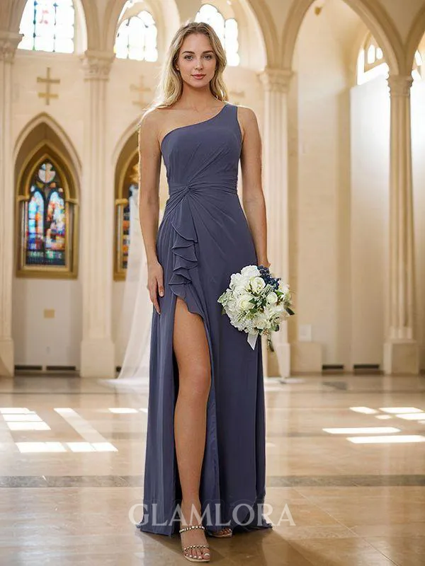 Sheath/Column One-Shoulder Dreamy Sleeveless Floor-Length Chiffon Bridesmaid Dresses