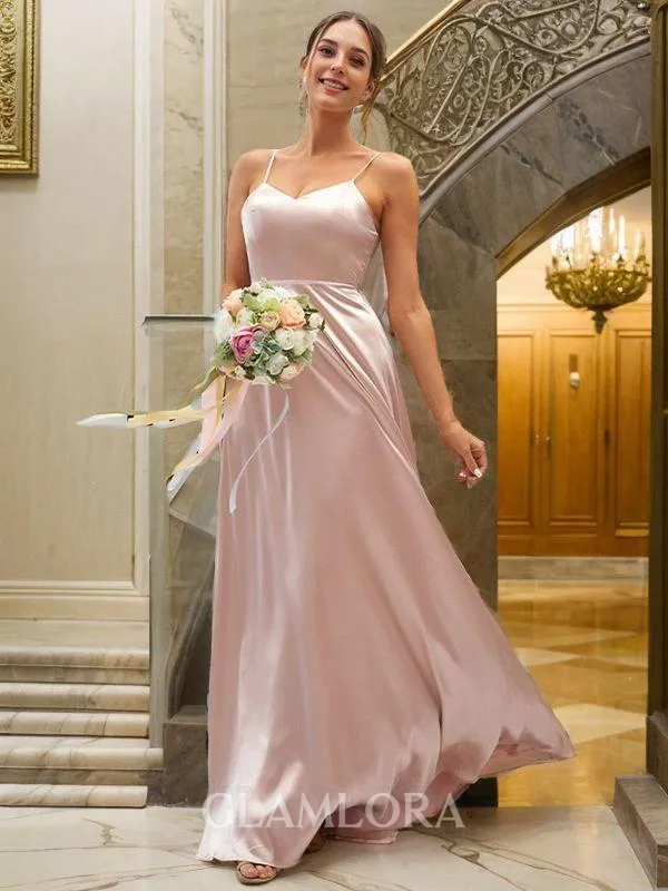 A-line Stunning V-Neck Sleeveless Floor-Length Silk like Satin Bridesmaid Dresses