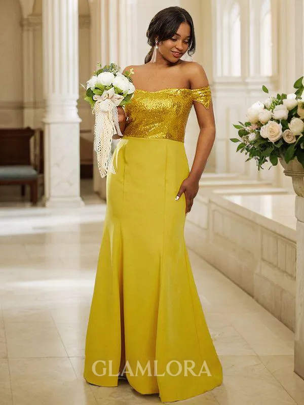 Sheath/Column Off-the-Shoulder Sleeveless Graceful Floor-Length Stretch Crepe Bridesmaid Dresses