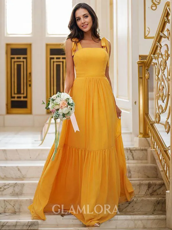 A-line Straps Refined Sleeveless Floor-Length Chiffon Bridesmaid Dresses