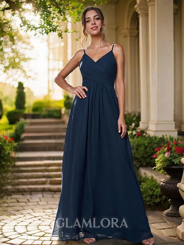 A-line V-Neck Delicate Sleeveless Floor-Length Chiffon Bridesmaid Dresses
