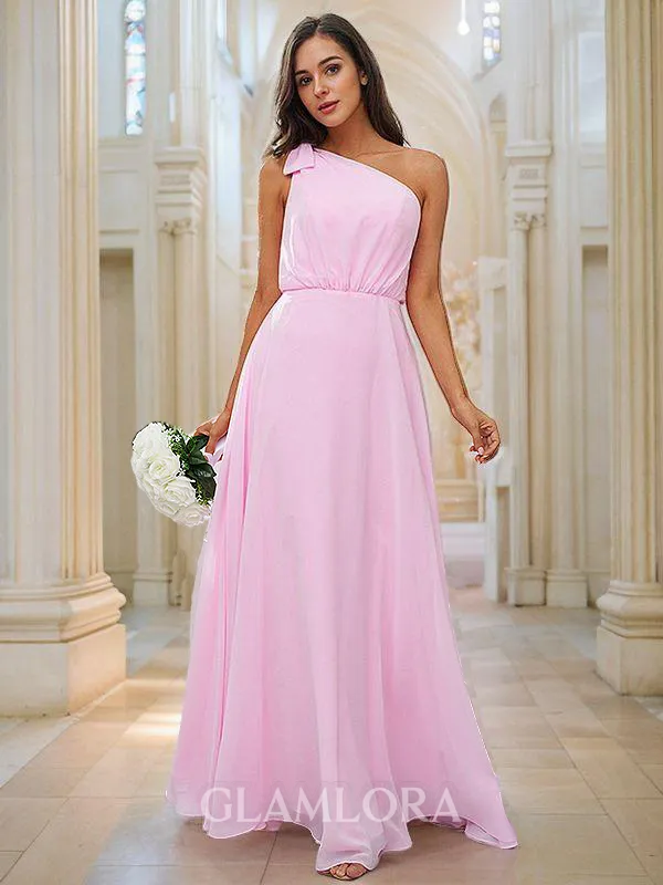 A-line One-Shoulder Stylish Sleeveless Floor-Length Chiffon Bridesmaid Dresses
