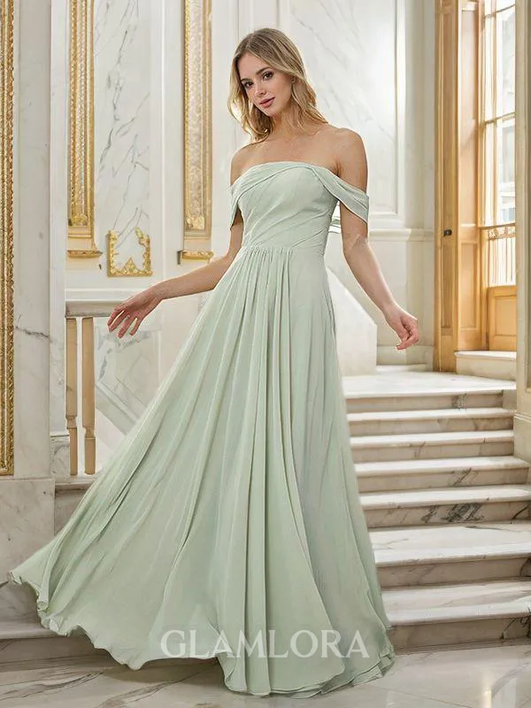 A-line Off-the-Shoulder Timeless Sleeveless Floor-Length Chiffon Bridesmaid Dresses