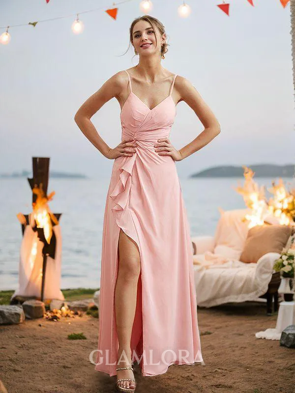 A-line V-Neck Stunning Sleeveless Floor-Length Chiffon Bridesmaid Dresses