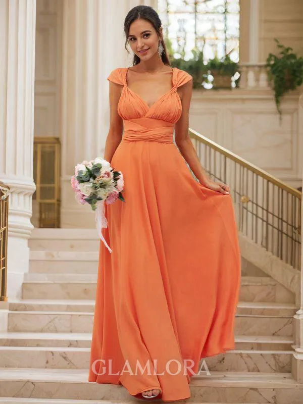 A-line V-Neck Sleeveless Floor-Length Timeless Jersey Bridesmaid Dresses