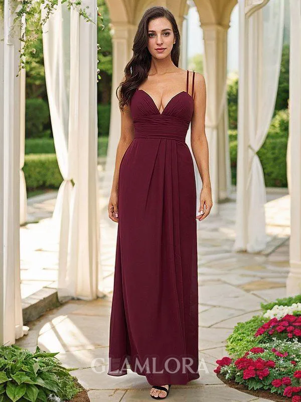 A-line V-Neck Delicate Sleeveless Floor-Length Chiffon Bridesmaid Dresses